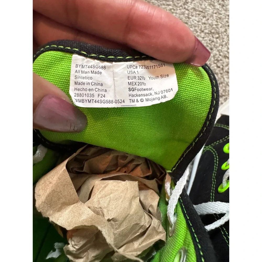 Minecraft Creeper Kids High Top Sneakers Black Green Youth Size 1